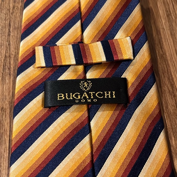 Bugatchi Mens Blue Orange stripe Tie 100% silk made in Italy - Picture 2 of 2